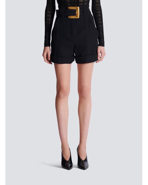 Balmain Blue Grain De Poudre Belted Shorts