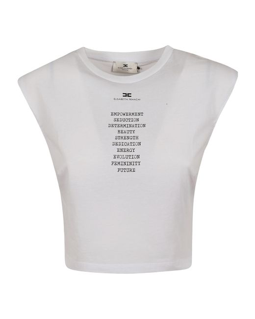 Elisabetta Franchi White Text Print Sleeveless T-Shirt