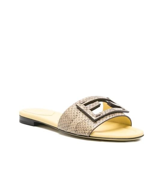 Fendi White Baguette Logo Detailed Slides