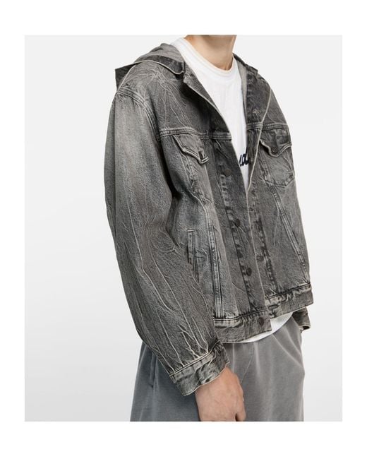 Acne Gray Hooded Denim Jacket for men