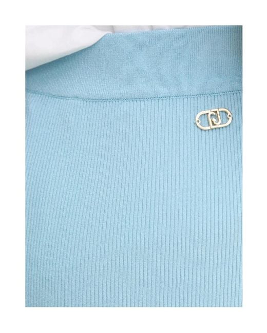 Liu Jo Blue Ribbed-Knit Mesh-Insert Skirt