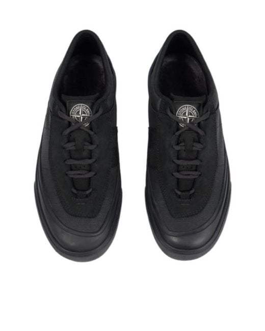 Stone Island Black Low-Top Trainers With Compass Logo Patch for men