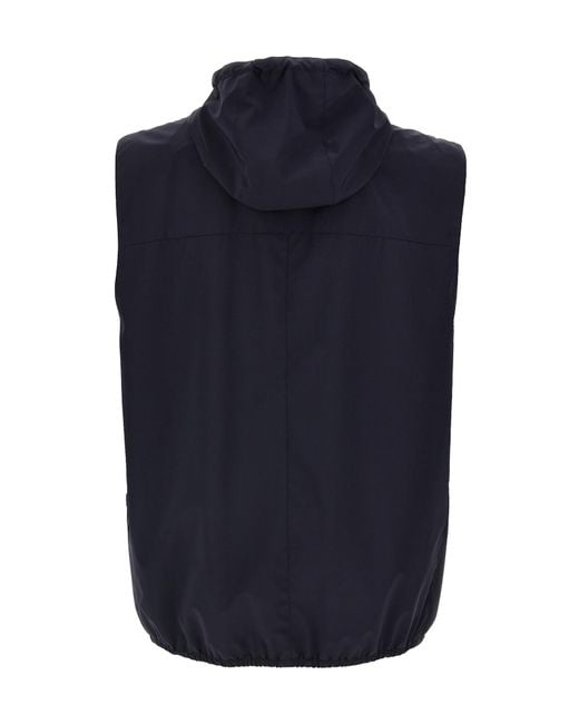 Brunello Cucinelli Blue Logo Embroidered Zip-Up Gilet for men