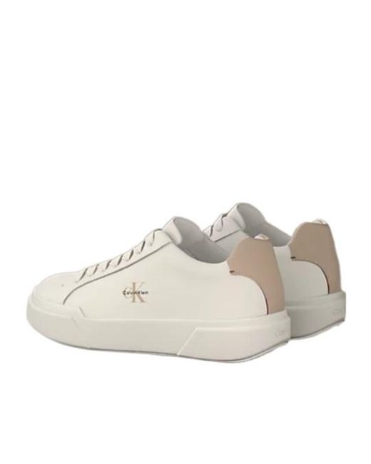 Calvin Klein White Leather Signature Logo Trainers for men