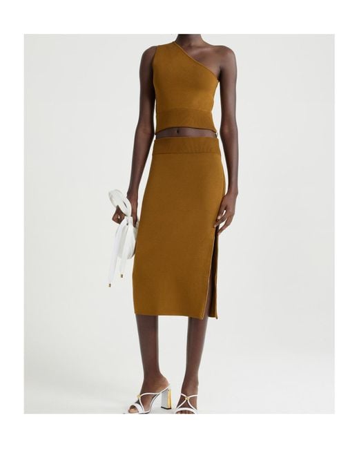 Patou Brown One-Shoulder Knit Top