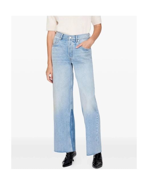 Anine Bing Blue Manon Frayed Straight Leg Jeans