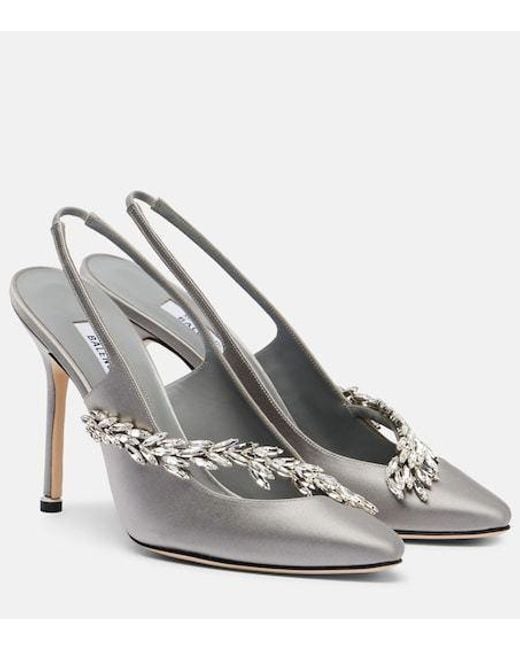 Balenciaga White X Manolo Blahnik Satin Slingback Pumps