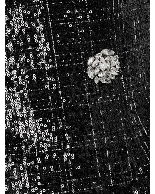 Balmain Black Tweed Sequinned Embellished Strapless Dress