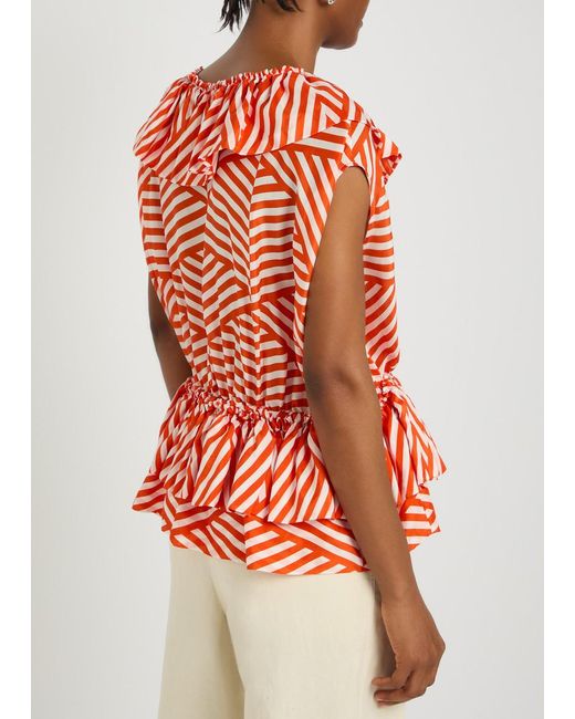 Dries Van Noten Red Striped Silk Top