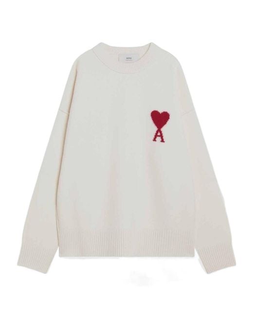 AMI White Ami De Coeur Crewneck Knitted Jumper for men