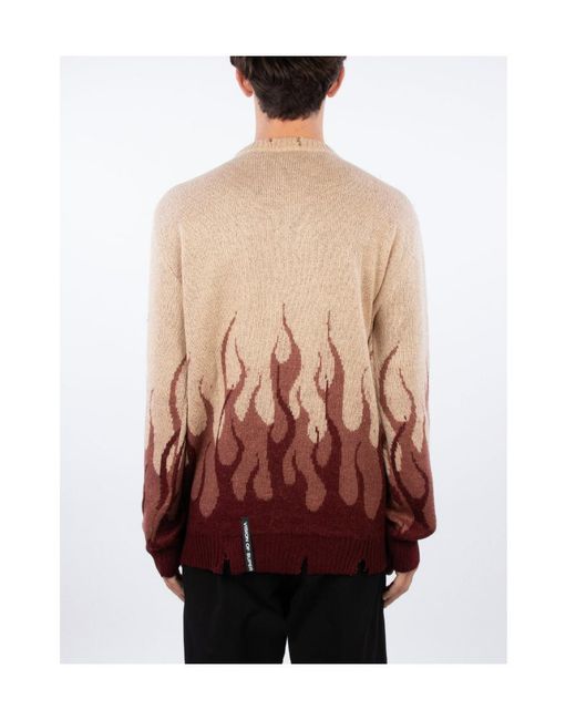 Vision Of Super Red Flame Intarsia Knitted Distressed Jumper for men
