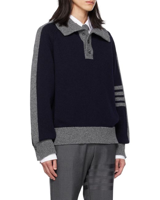 Thom Browne Blue Mock-Neck-Bar Stripe Jumper for men