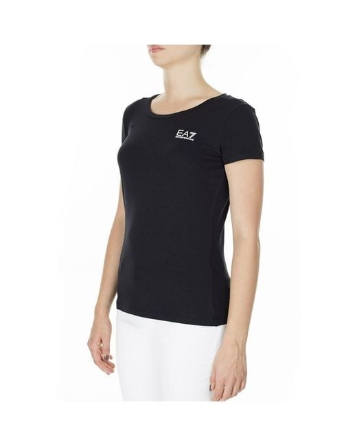 EA7 Black T-Shirt With Round Neck And Short Sleeves