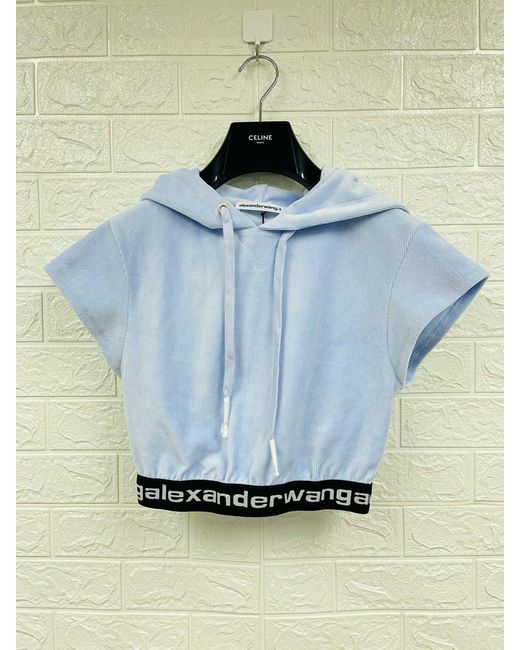 Alexander Wang Blue Cropped Corduroy Hoodie
