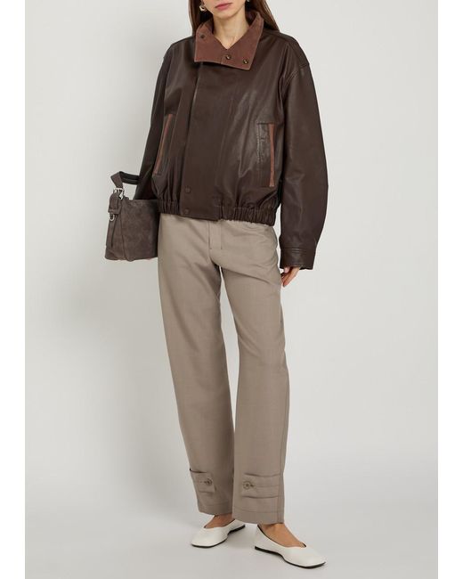 Lemaire Brown High-Neck Leather Jacket