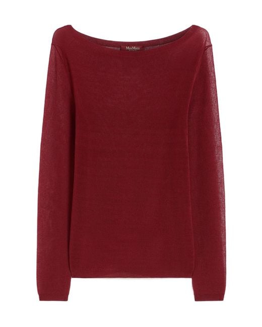 Max Mara Red Studio Sheer Boat-Neck Knitted Top