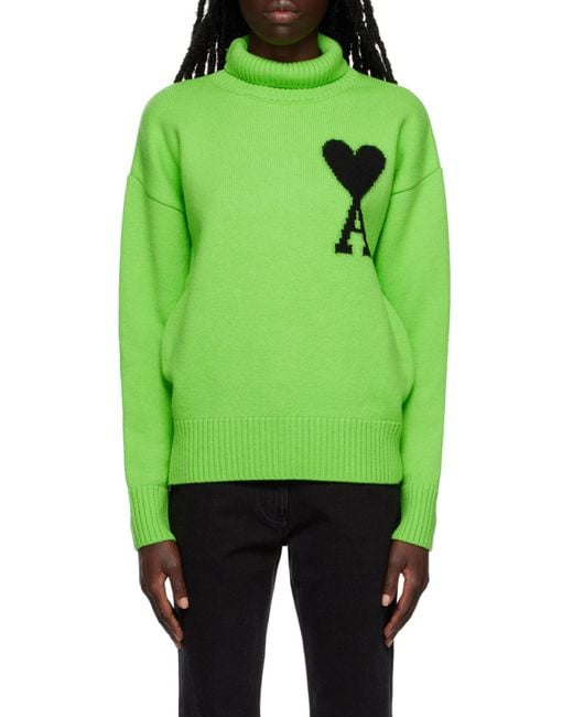 AMI Green Ami De Coeur Roll-Neck Jumper for men
