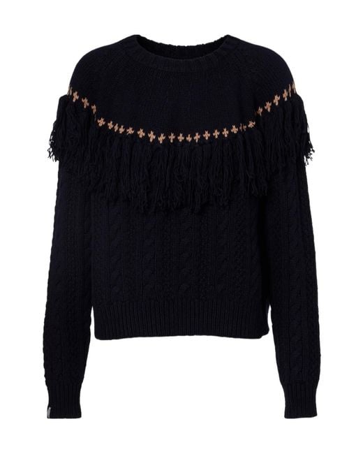 The Upside Black Clara Fringed Wool And Cotton Sweater