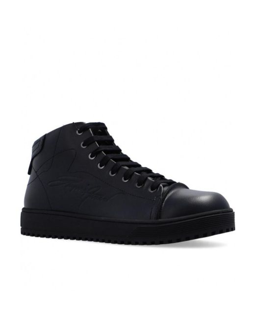 Emporio Armani Black Embossed-Logo Lace-Up Trainers for men
