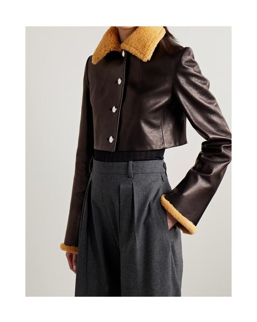 Khaite Black Jodie Shearling-Trim Button Jacket