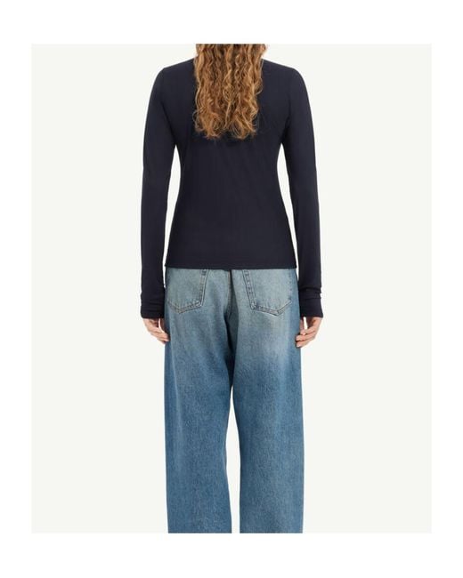 MM6 by Maison Margiela Blue Long Sleeved Crewneck Top