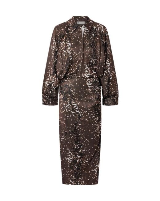 Tory Burch Brown Abstract Print Long Sleeves Dress