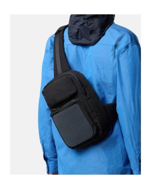 Stone Island Black Logo Patch Backpack for men