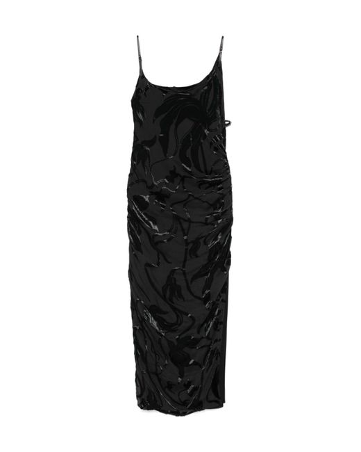 Mugler Black Flocked Midi Dress