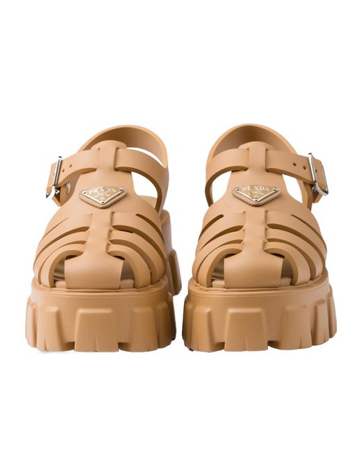 Prada Brown Foam Triangle-Logo Ankle Strapped Sandals