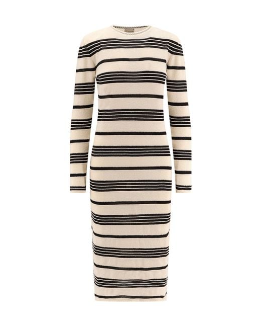 Moncler White Striped Cotton Blend Dress
