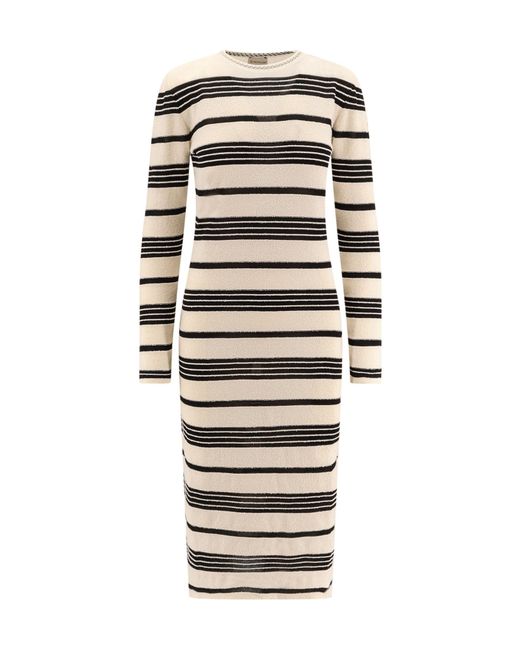 Moncler White Striped Cotton Blend Dress
