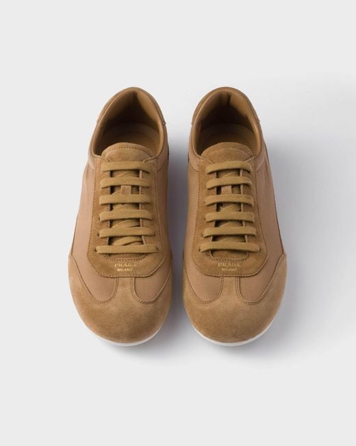 Prada Brown Suede And Fabric Sneakers for men