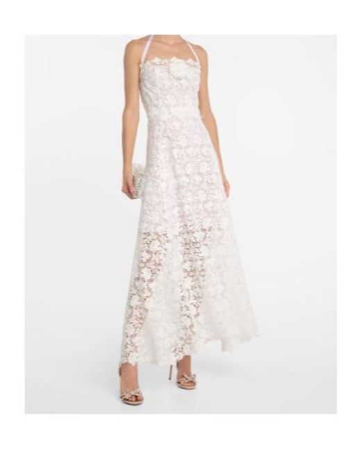 Oscar de la Renta White Floral-Appliqué Guipure Lace Gown