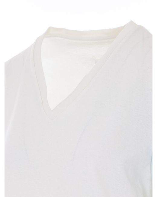 Maison Margiela White Floral-Sleeve V-Neck T-Shirt
