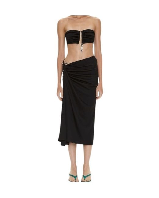 Christopher Esber Black Crystal-Clasp Cascade Midi Skirt