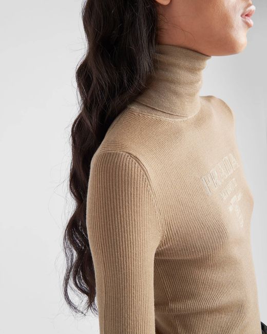 Prada Natural Superfine Wool Turtleneck Sweater