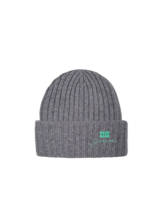 Ganni Gray Wool Knit Beanie