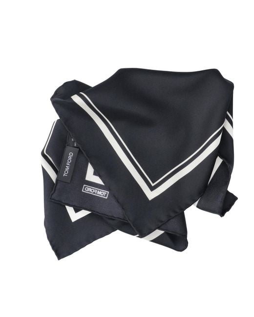 Tom Ford Black Tonal Frame Pocket Square Scarf for men