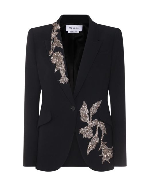 McQueen Black Single Breasted Embellished Blazer