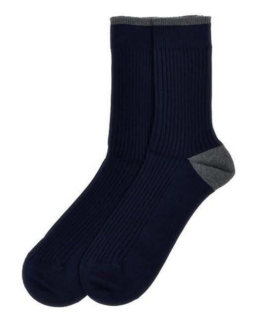 Brunello Cucinelli Blue Ribbed Long Socks for men