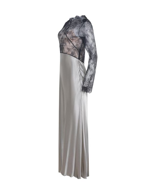Alberta Ferretti Gray Glossy Lace Satin Dress