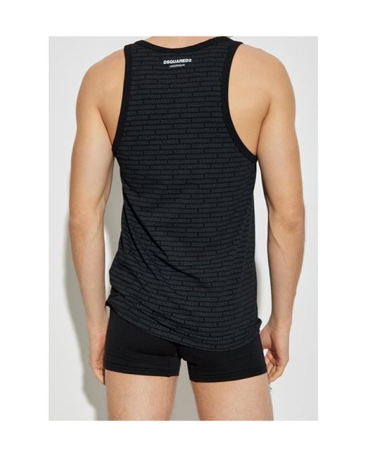 DSquared² Black Allover Logo Printed Tank Top for men