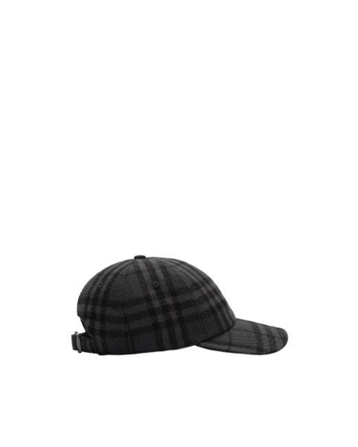 Burberry Black Check Wool Baseball Cap for men
