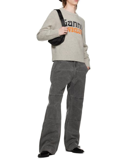 Ganni Gray Logo-Intarsia Jumper