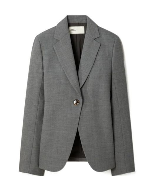 Tory Burch Gray Single Buttoned Flannel Blazer