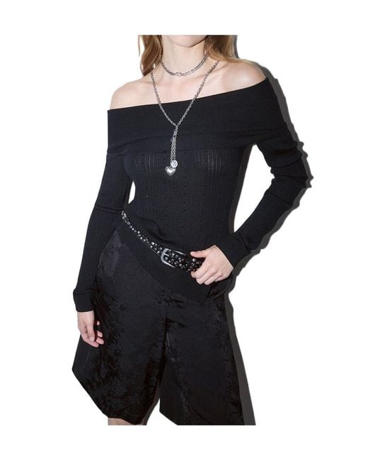 Liu Jo Black Wool Sweater With Bardot Neckline