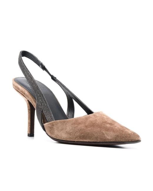 Brunello Cucinelli Brown Pointed Suede Pumps