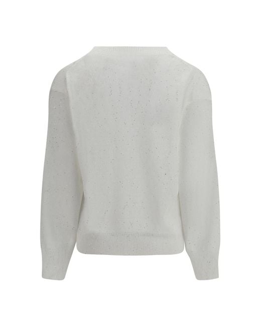 Brunello Cucinelli Gray V-Neck Knitted Jumper