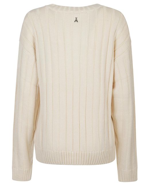 Patrizia Pepe White V-Neck Ribbed Sweater
