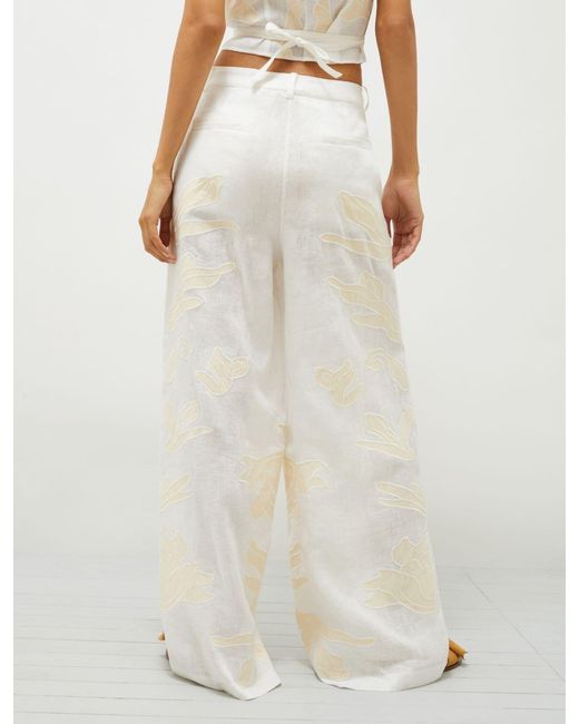 Marella White Embroidered Linen Trousers
